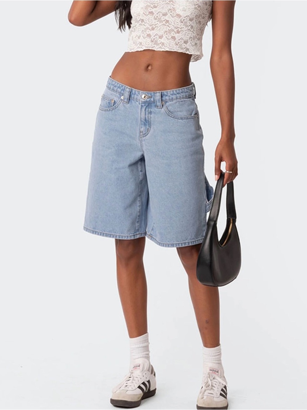 Edikted Light Wash Denim Bermuda Shorts